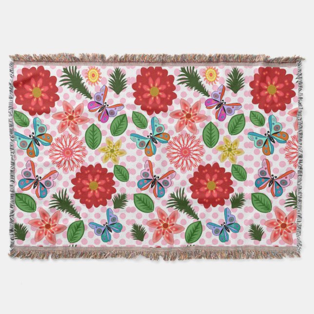 Modern Spring Garden Butterfly Floral  Decke (Vorderseite)