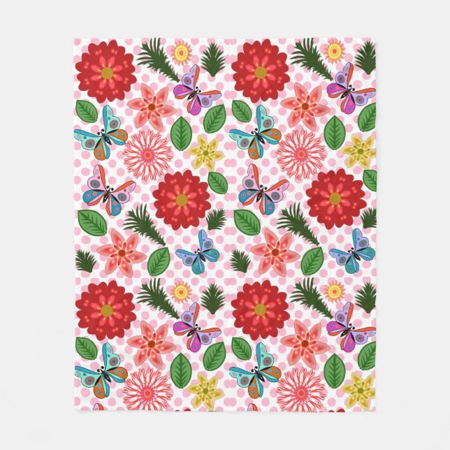 Modern Spring Garden Butterfly Floral  Fleecedecke (Vorderseite)