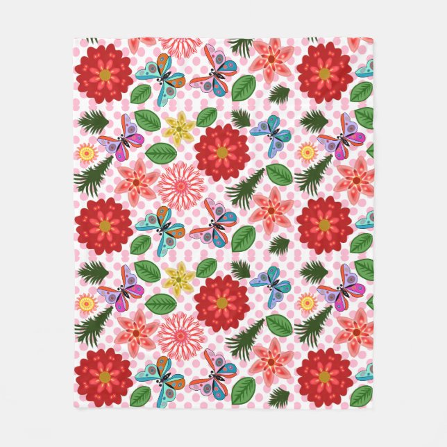 Modern Spring Garden Butterfly Floral  Fleecedecke (Vorderseite)