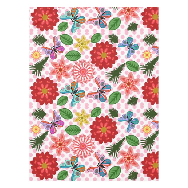 Modern Spring Garden Butterfly Floral  Tischdecke (Vorderseite)