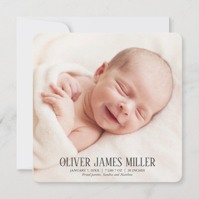 Modern Square Baby Birth Announction Foto Card Ankündigung (Vorderseite)