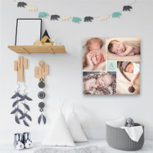 Modern Square Baby Boy Monogram 4 Foto Collage