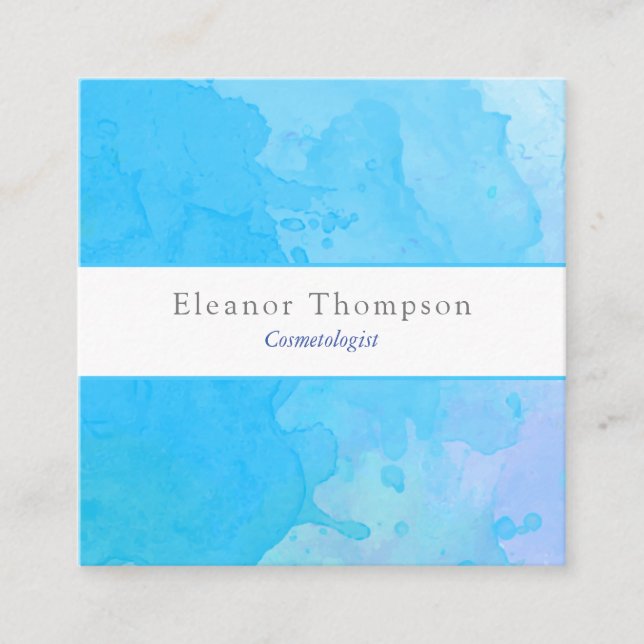 Modern Square Blue Watercolor Quadratische Visitenkarte (Vorderseite)