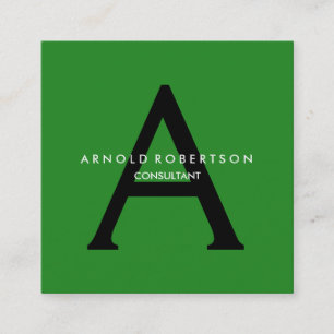 Modern Square Monogram Trendwald Green Black Quadratische Visitenkarte