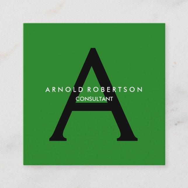 Modern Square Monogram Trendwald Green Black Quadratische Visitenkarte (Vorderseite)