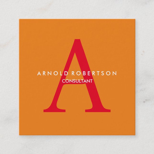 Modern Square Monogram Trendy Orange Red Quadratische Visitenkarte (Vorderseite)