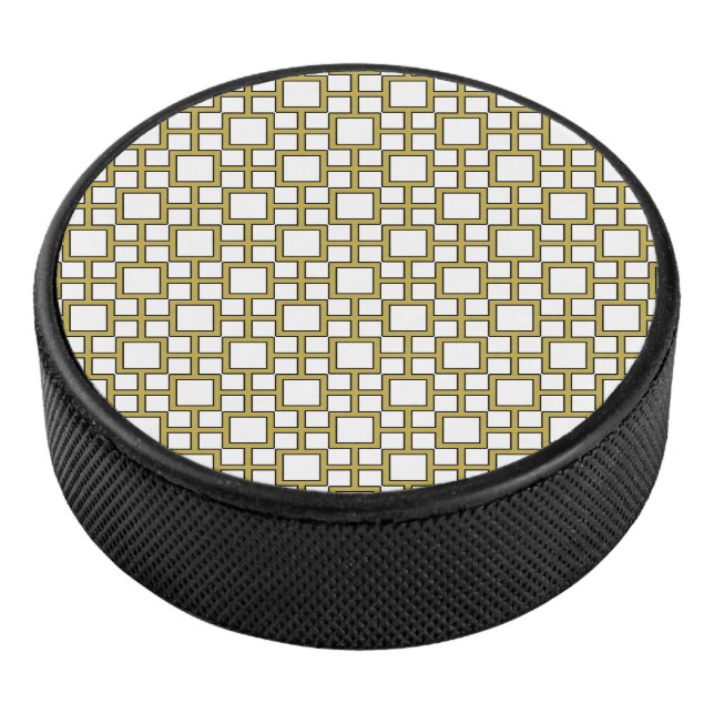 Modern Square Pattern Gold Eishockey Puck (3/4)