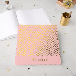 Modern Squiggly Zigzag Chevron Pattern On Pink Gästebuch
