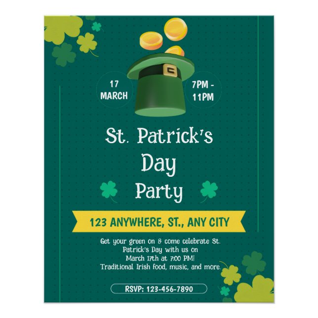 Modern St. Patrick's Day Party Custom Invitation Poster (Vorderseite)