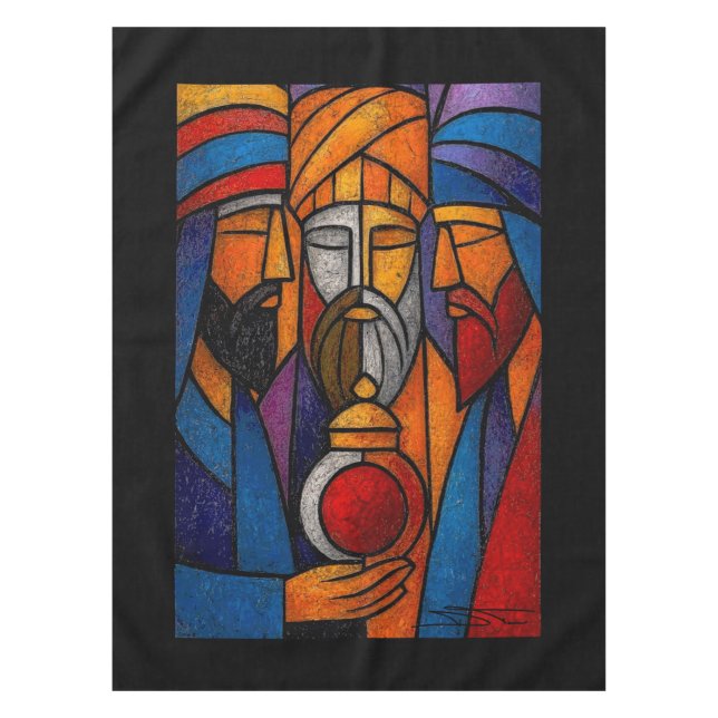 Modern Stained Glass Three Wise Men in English Tischdecke (Vorderseite)