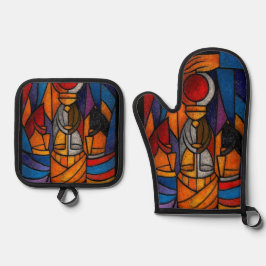 Modern Stained Glass Three Wise Men Ofenhandschuh & Topflappen-Set