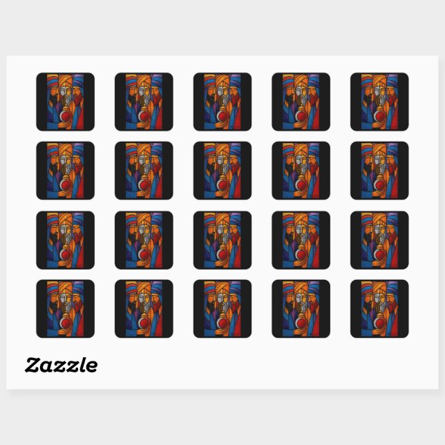 Modern Stained Glass Three Wise Men Quadratischer Aufkleber (Blatt)