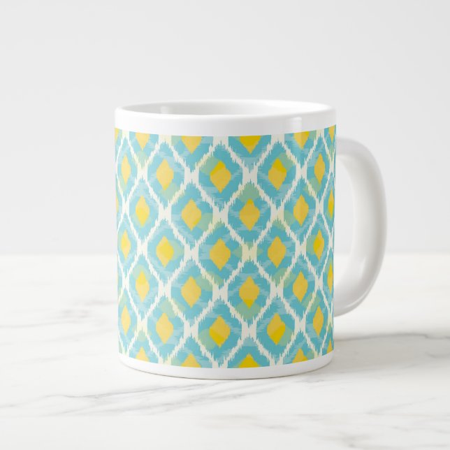Modern Stamm-Kat-Blau-gelbe Mode Jumbo-Tasse (Vorderseite Rechts)
