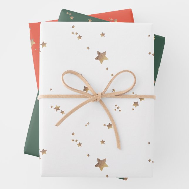 Modern Star Cherry Green White Christmas Happy Geschenkpapier Set (Beispiel)