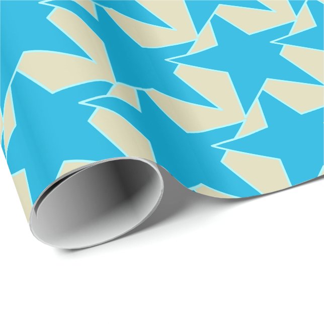 Modern Star Geometric - Blau und Bräunlich Geschenkpapier (Rolleneckpunkt)