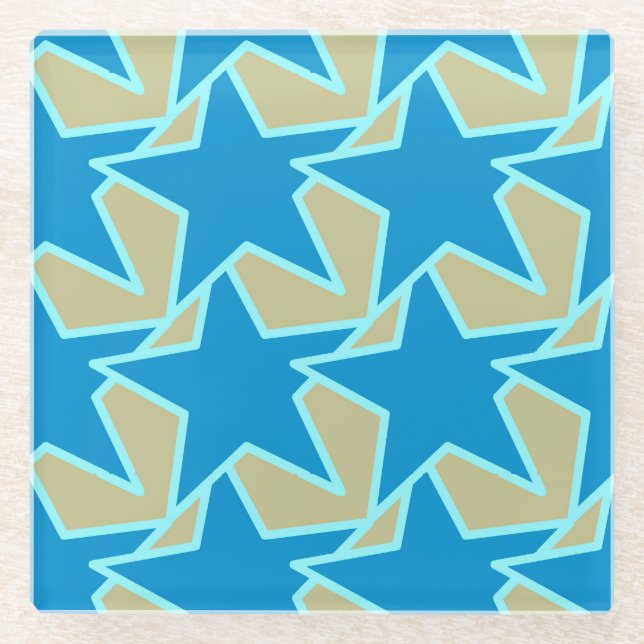 Modern Star Geometric - Blau und Bräunlich Glasuntersetzer (Vorderseite)