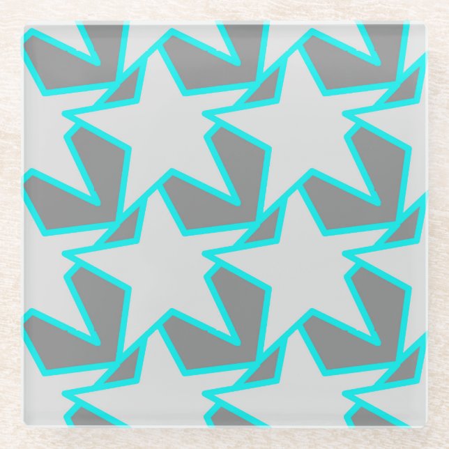 Modern Star Geometric - grau und türkis Glasuntersetzer (Vorderseite)