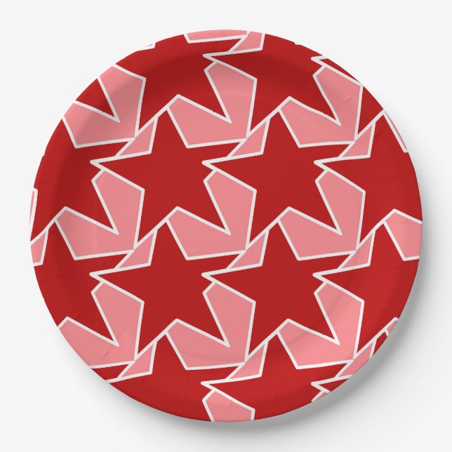 Modern Star Geometric - korallenrot und rosa Pappteller (Vorderseite)