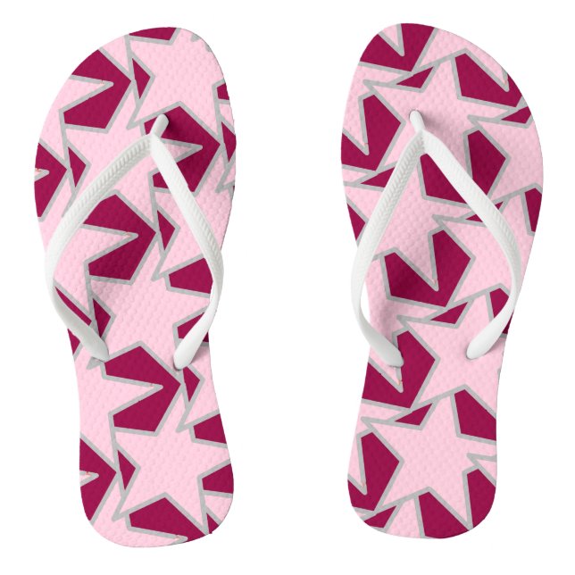 Modern Star Geometric - Rosa und Bordeaux Flip Flops (Fußbett)