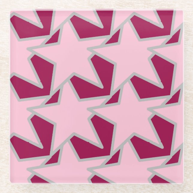 Modern Star Geometric - Rosa und Bordeaux Glasuntersetzer (Vorderseite)