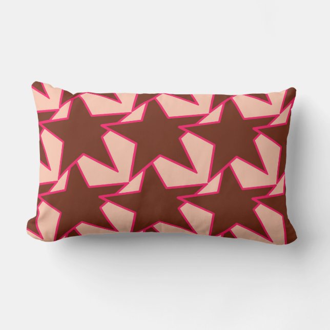 Modern Star Geometric - Schokolade und Pfirsich Lendenkissen (Vorderseite)