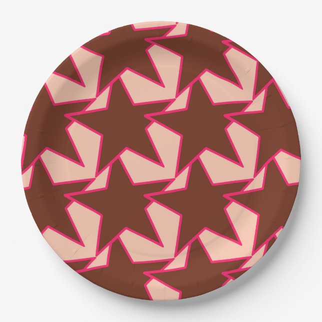 Modern Star Geometric - Schokolade und Pfirsich Pappteller (Vorderseite)