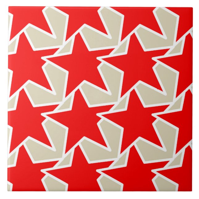 Modern Star Geometric - tiefes Rot und Taube Fliese (Vorderseite)