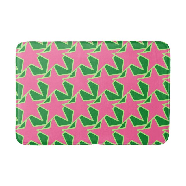 Modern Star Geometric - Wassermelone pink und grün Badematte (Vorderseite)