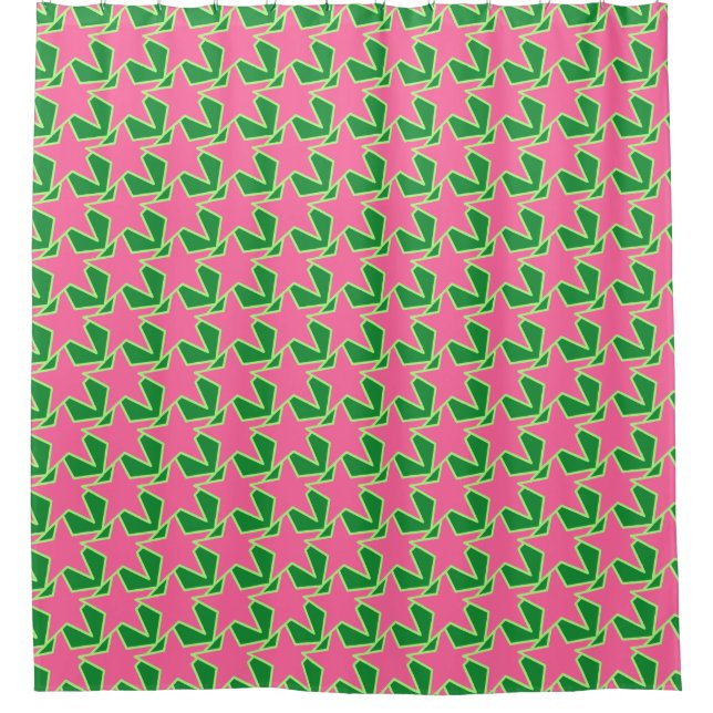 Modern Star Geometric - Wassermelone pink und grün Duschvorhang (Vorderseite)