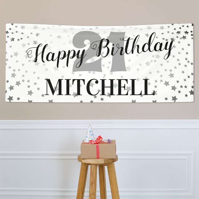Modern Starry Happy Birthday | Alter und Name Banner (Von Creator hochgeladen)