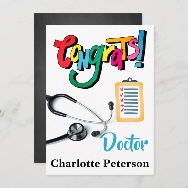 Modern Stethoscope Doctor Congratulation Card (Vorne/Hinten)