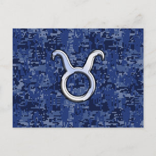 Modern Stier-Sternzeichen Navy Blau Digital Camo Postkarte
