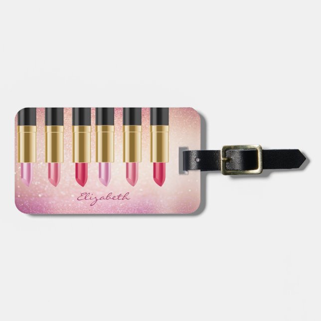 Modern stilvoll - Lipsticks, Glitzer, Personalisie Gepäckanhänger (Vorderseite horizontal)