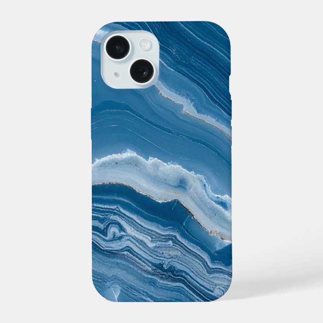 Modern Stone Dusty Blue Marble iPhone 15 Hülle (Rückseite)