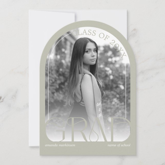 Modern Stone Grey Arch Photo Graduation Party Einladung (Vorderseite)