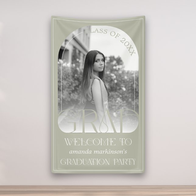 Modern Stone Grey Arch Photo Graduation Welcome  Banner (Von Creator hochgeladen)