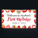 Modern Strawberry Kids First Birthday Willkommen Banner<br><div class="desc">Modern Strawberry Kids First Birthday Welcome Banner</div>