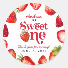 Modern Strawberry Sweet One Birthday Girls Runder Aufkleber