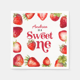 Modern Strawberry Sweet One Birthday Girls Serviette