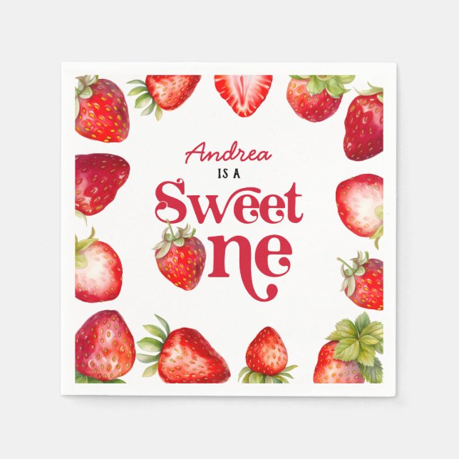 Modern Strawberry Sweet One Birthday Girls Serviette (Vorderseite)