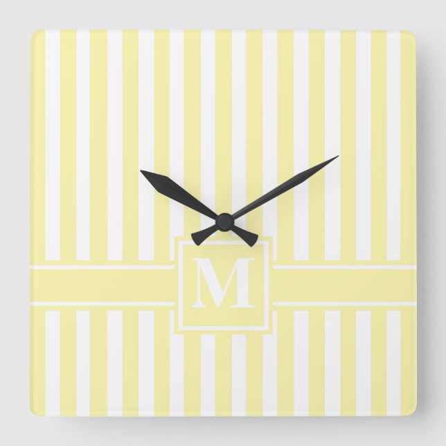 Modern Streifen mit Monogramm Quadratische Wanduhr (Vorderseite)