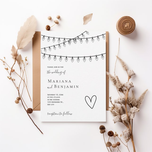 Modern String Lights Minimalist Wedding Invitation Einladung (Von Creator hochgeladen)