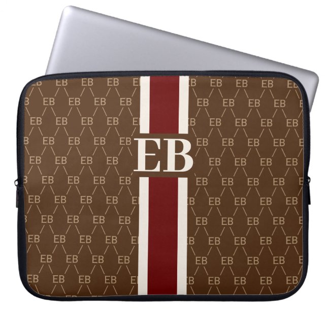 Modern Strip Monogramm mit Designer-Muster Laptopschutzhülle (Vorderseite)
