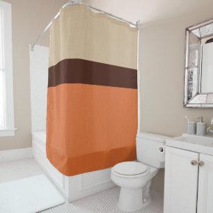 Modern Stripe Burlap Muster Orange Brown Elfenbein Duschvorhang