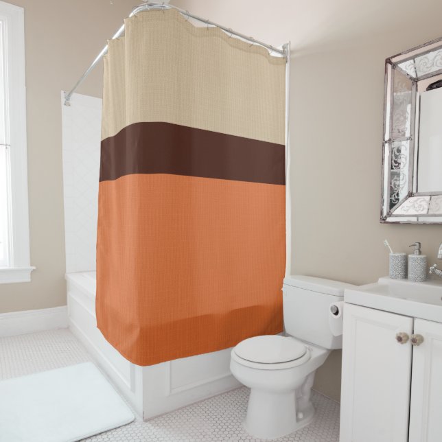 Modern Stripe Burlap Muster Orange Brown Elfenbein Duschvorhang (Beispiel)