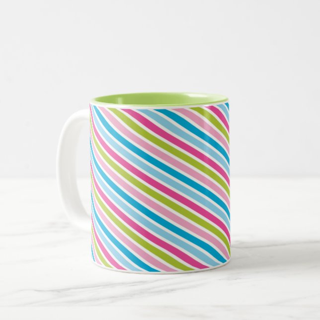 MODERN STRIPE PATTERN Festlich rosa grün Zweifarbige Tasse (Vorderseite Links)