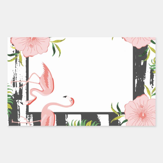 Modern Stripe Pink Flamingo Rechteckiger Aufkleber (Vorderseite)