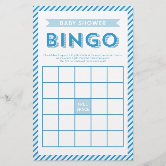 Modern Stripes Blue Baby Dusche Bingo Spiel (Vorderseite)