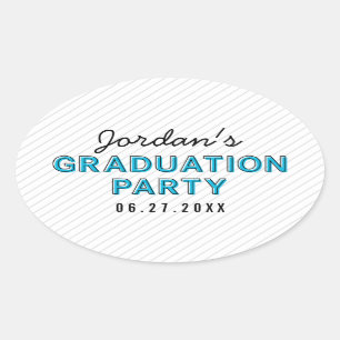Modern Stripes Blue Graduation Party Ovaler Aufkleber