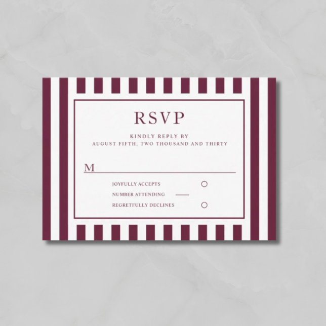 Modern Stripes Burgundy Wedding  RSVP Karte (Modern Stripes Burgundy Wedding RSVP Card)